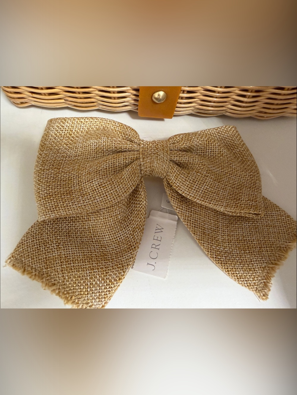 J. Crew Tan Burlap Bow Hair Clip